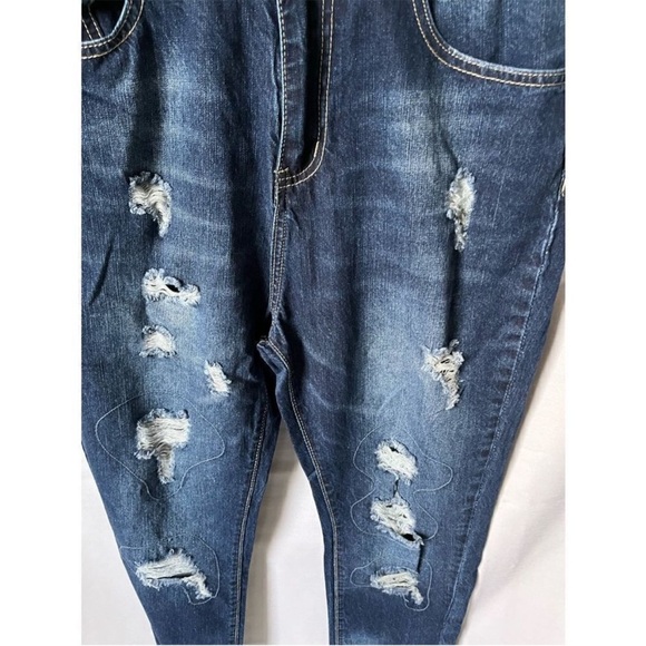 Fashion Nova Dark Blue Distressed Ankle Jeans - Picture 5 of 10